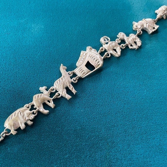 Vintage 925 Sterling Silver Animal Link Bracelet 7.5" - Picture 2 of 9